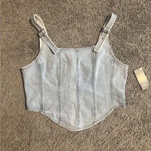 Light Blue Denim Cropped Corset Top Stretchy XL